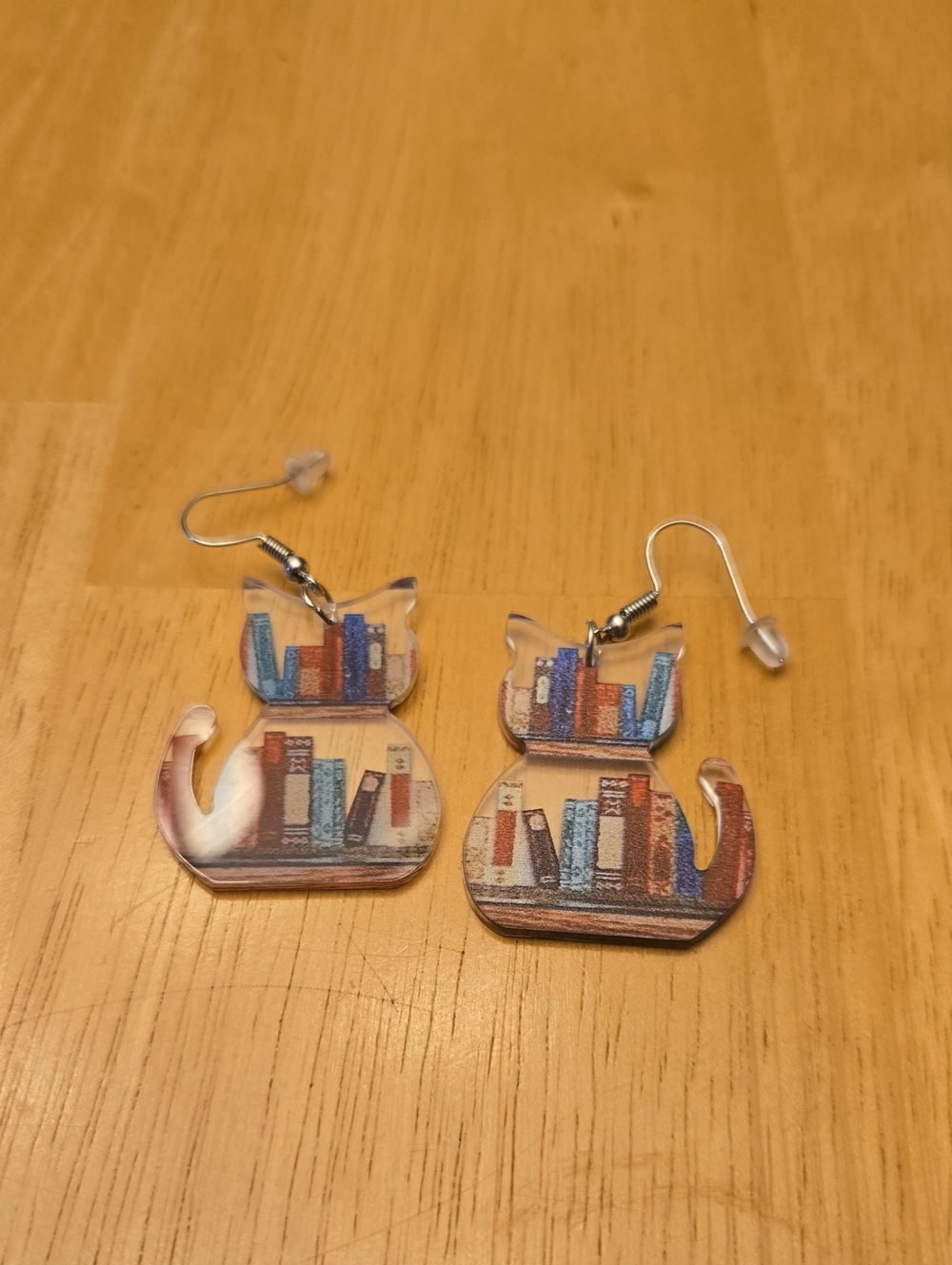 Cat Bookshelf Dangle Earrings - Multicolor